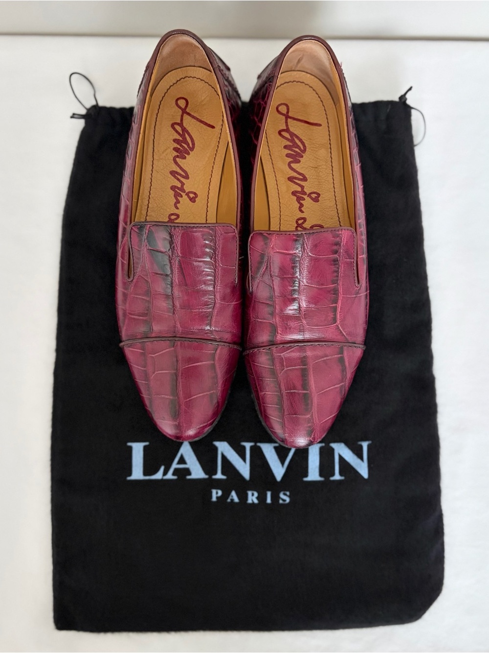 Lanvin Crocodile Leather Loafers – Burgundy/Oxblood